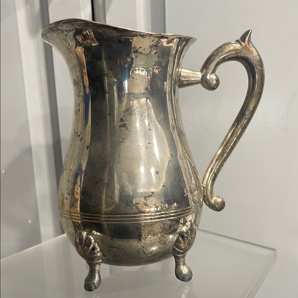 Elegant Silver Pitcher has some tarnishing, beautiful vintage